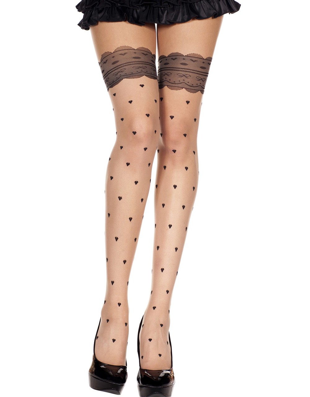 Sexy flesh tight low effect with black garters and hearts