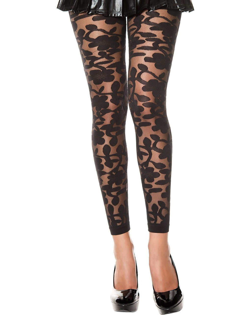 Legging black fine transparent floral pattern