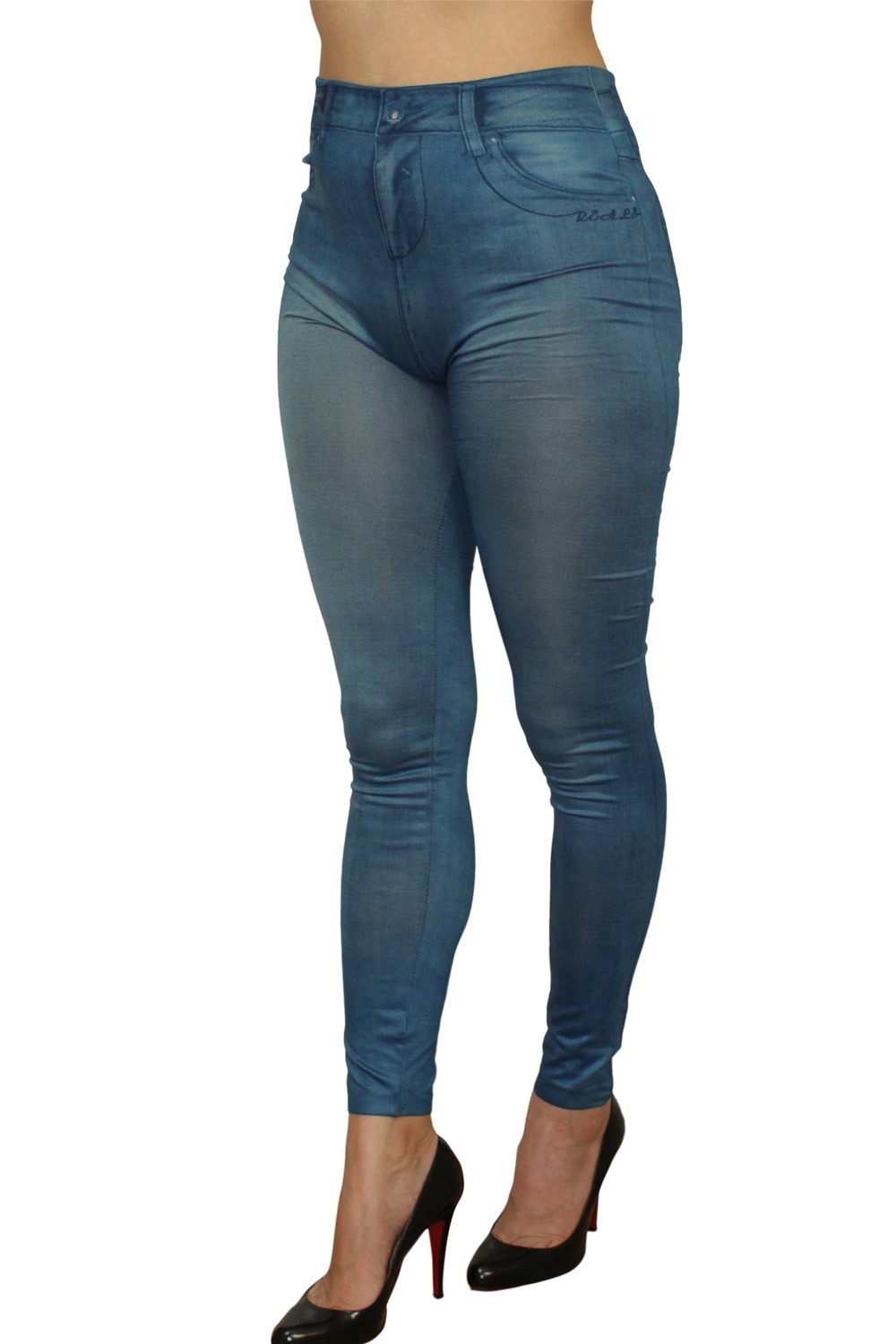 Legging blue jeans style with prints on pockets