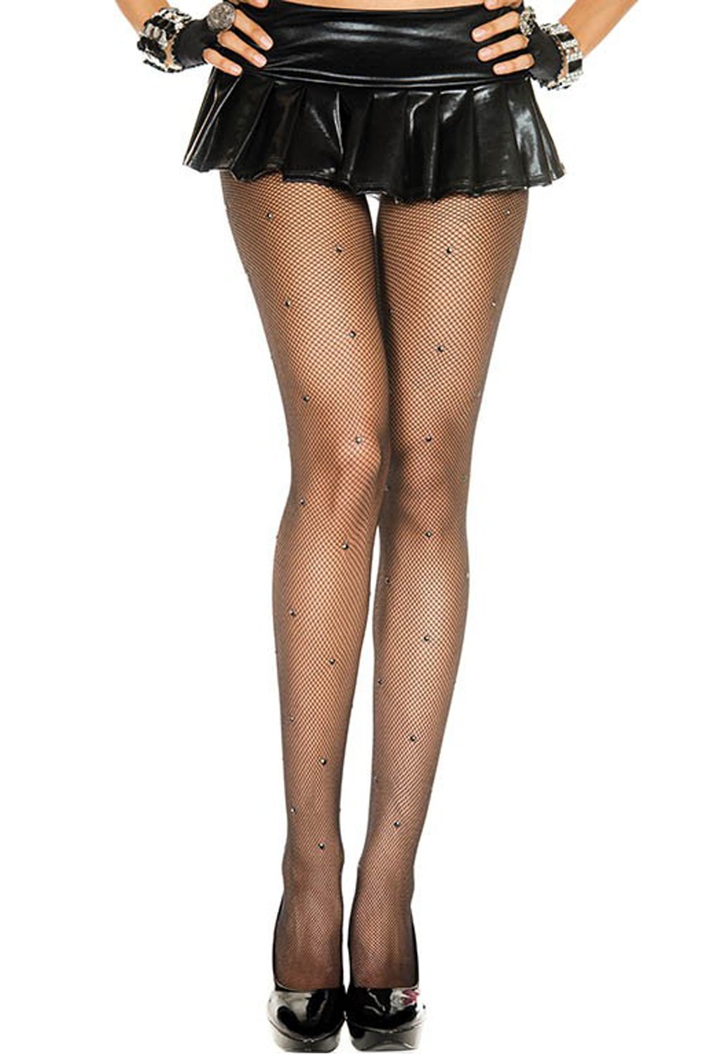 Sort stram fint fiskenet med rhinestones