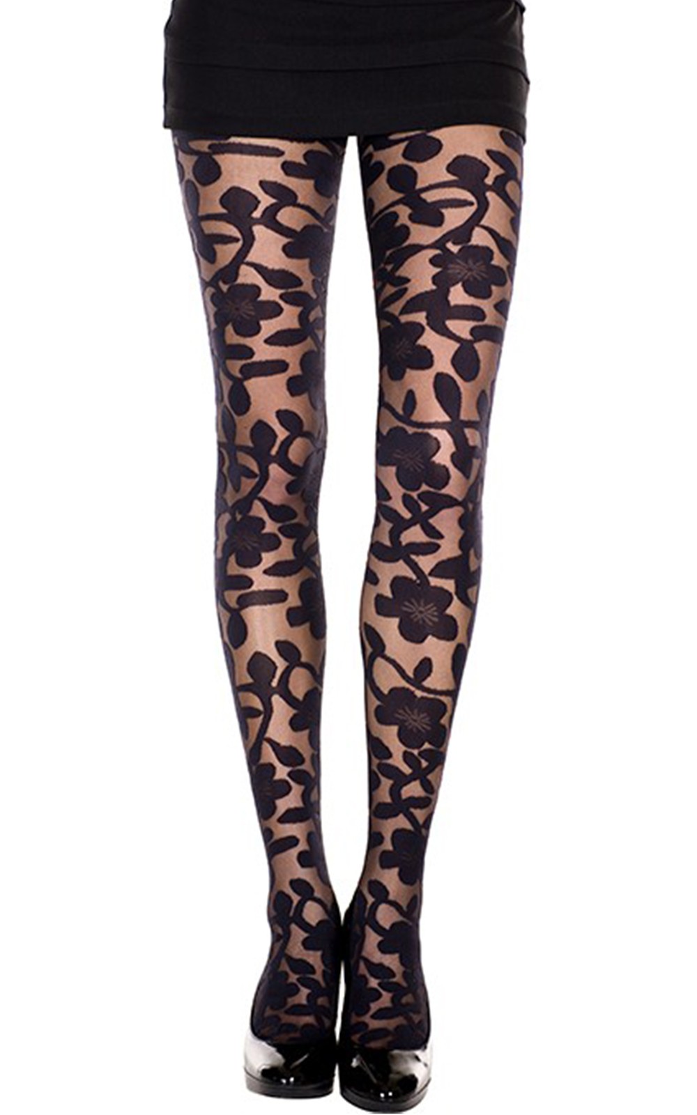 Floral printed black tight