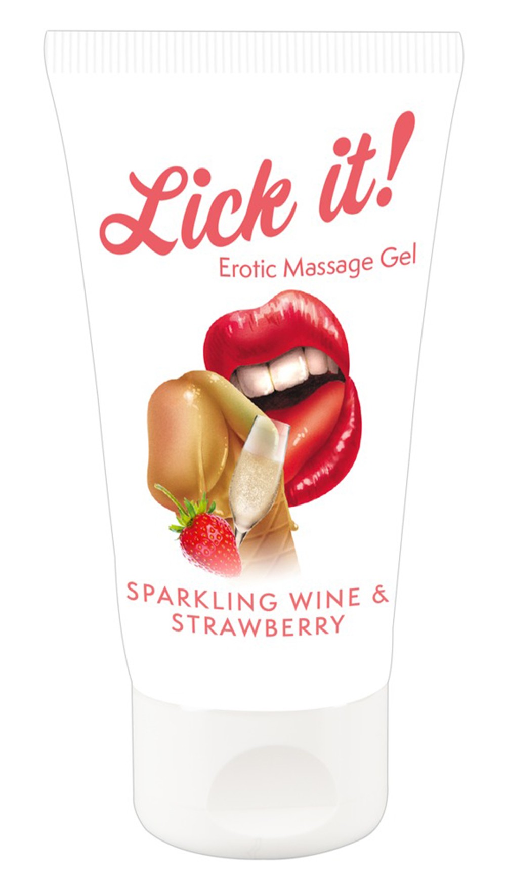Smøremiddel og spiselig vegansk massage gel jordbær / mousserende vin smag 50ml