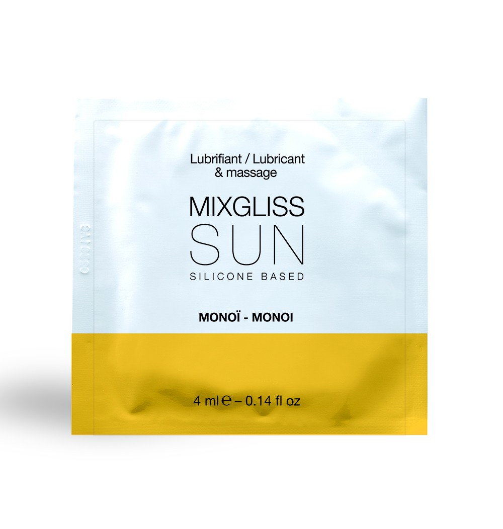 Zurück 2 In 1 Schmiermittel und Massage Öl Silikon Mixgliss Sun Monoï 4 ML