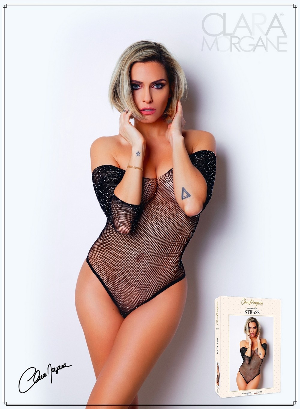Črno telo s 3/4 rokavi - Številka 2 - Strass Collection