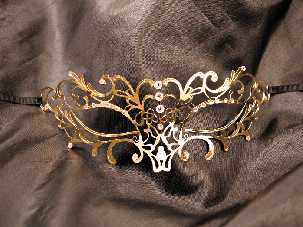 Maschera veneziana Elena oro rigido con strass