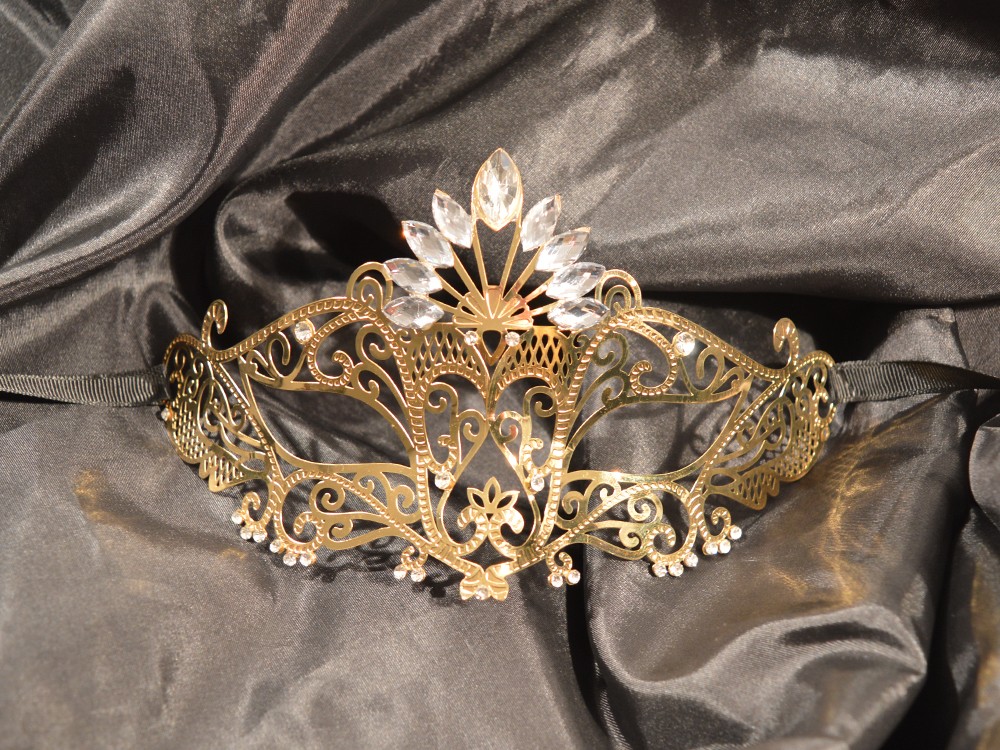 Maschera veneziana Gemma oro rigido con strass