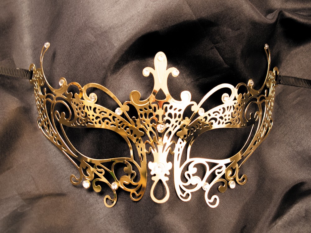Venetiansk maske Lucia stift guld med rhinestone