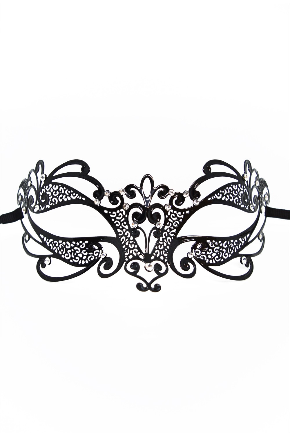 Masque vénitien Gaia rigide noir avec strass
