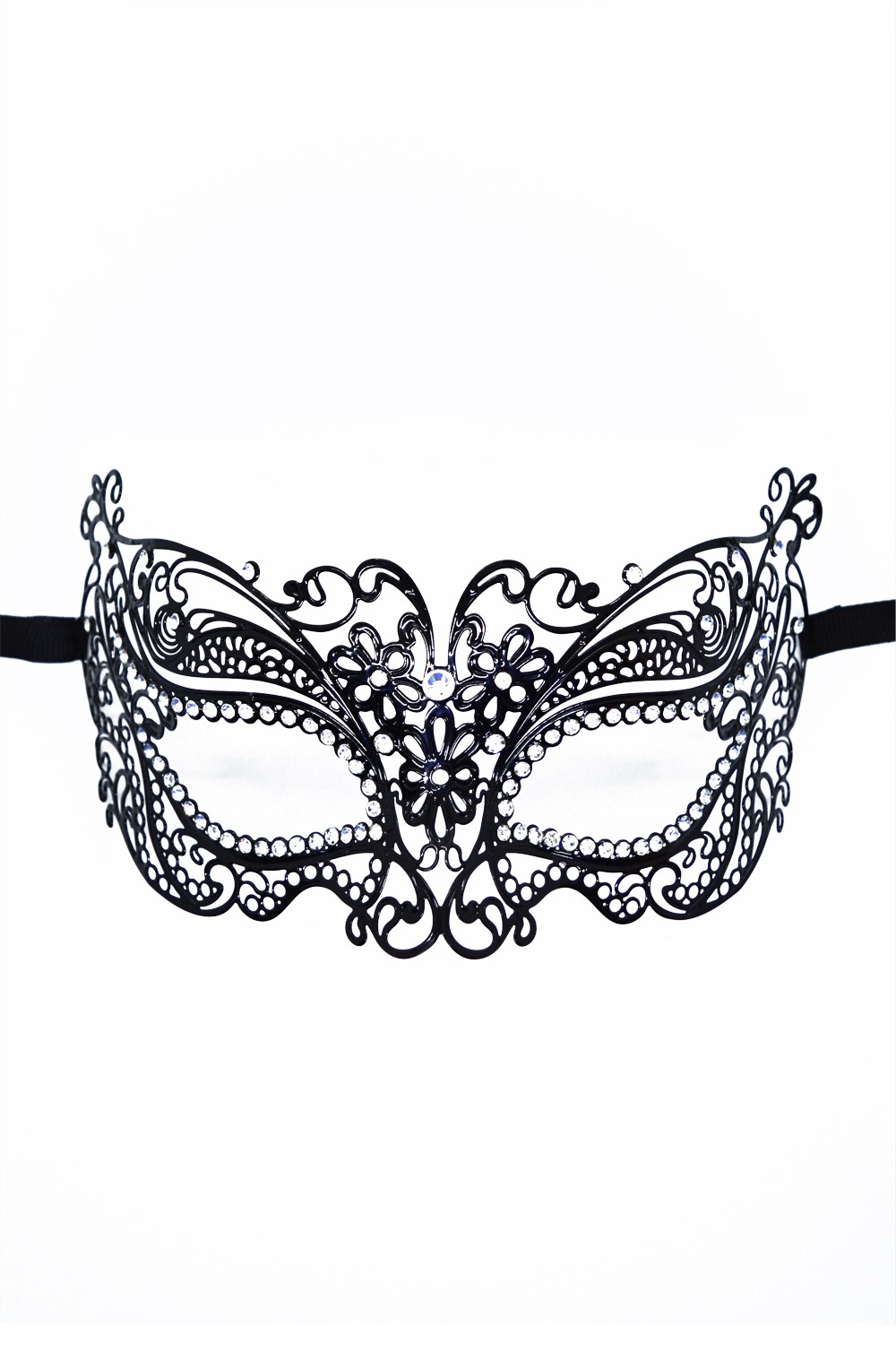 Masque vénitien Alba rigide noir avec strass