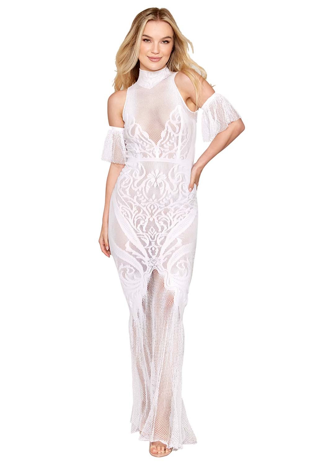 Bodystocking kjole i mesh og hvit blonde