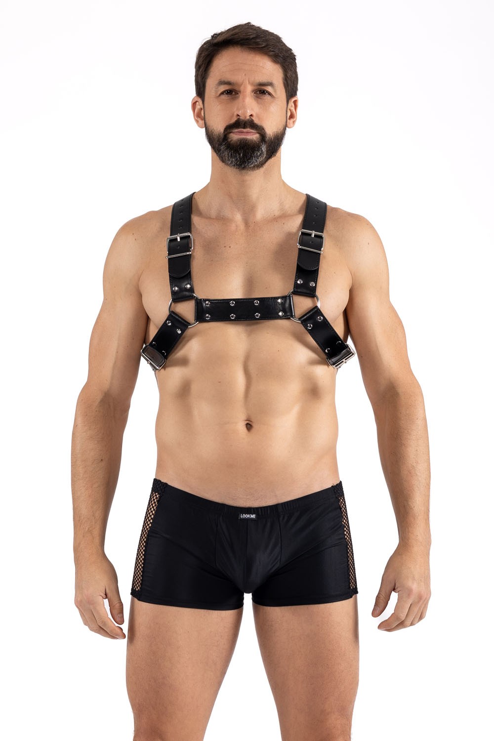 Harnais homme simili cuir avec sangles croisées dans le dos