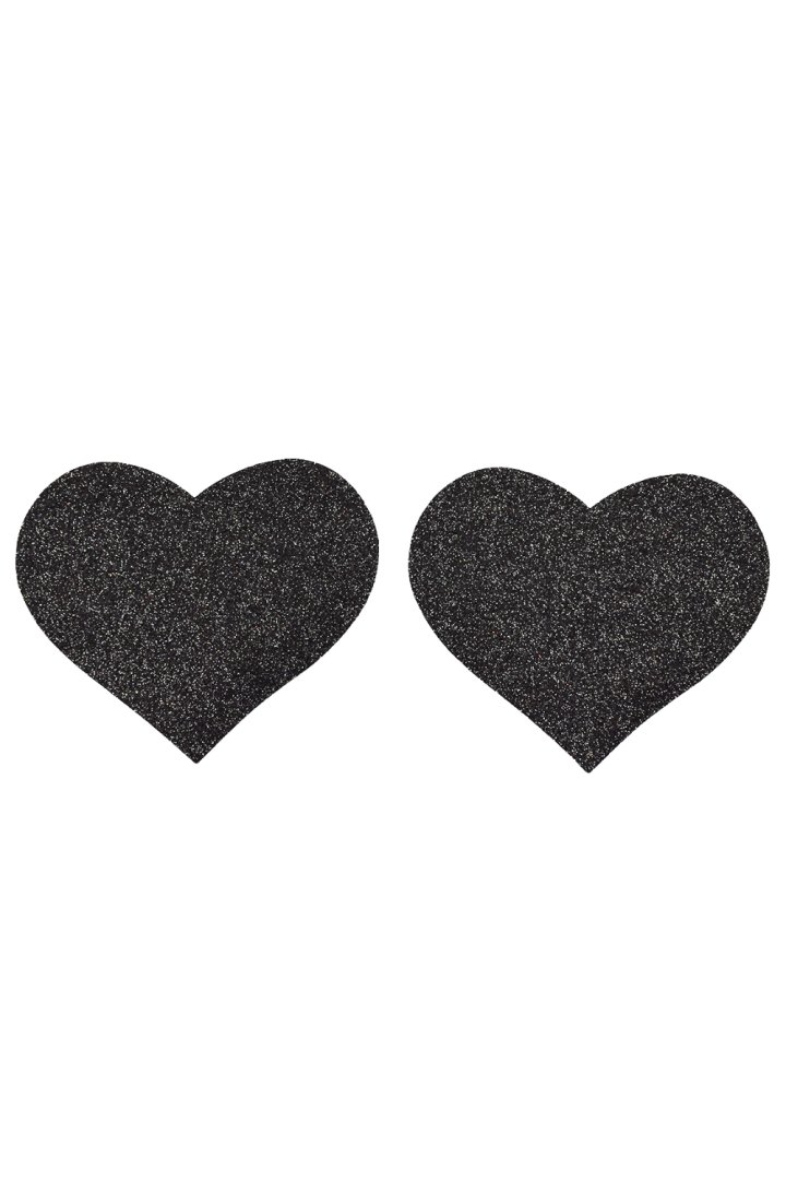 Paire de cache tétons adhésifs coeur pailleté noir
