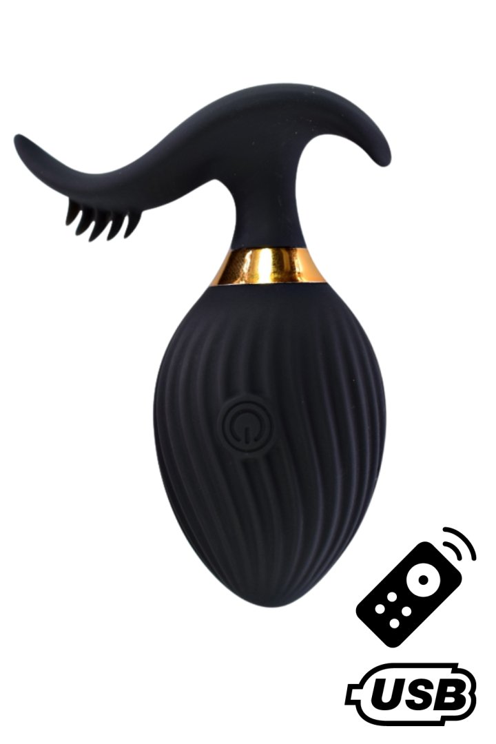 WAVE +, Un Œuf vibrant noir USB avec stimulation clitoridienne, doté d'une télécommande