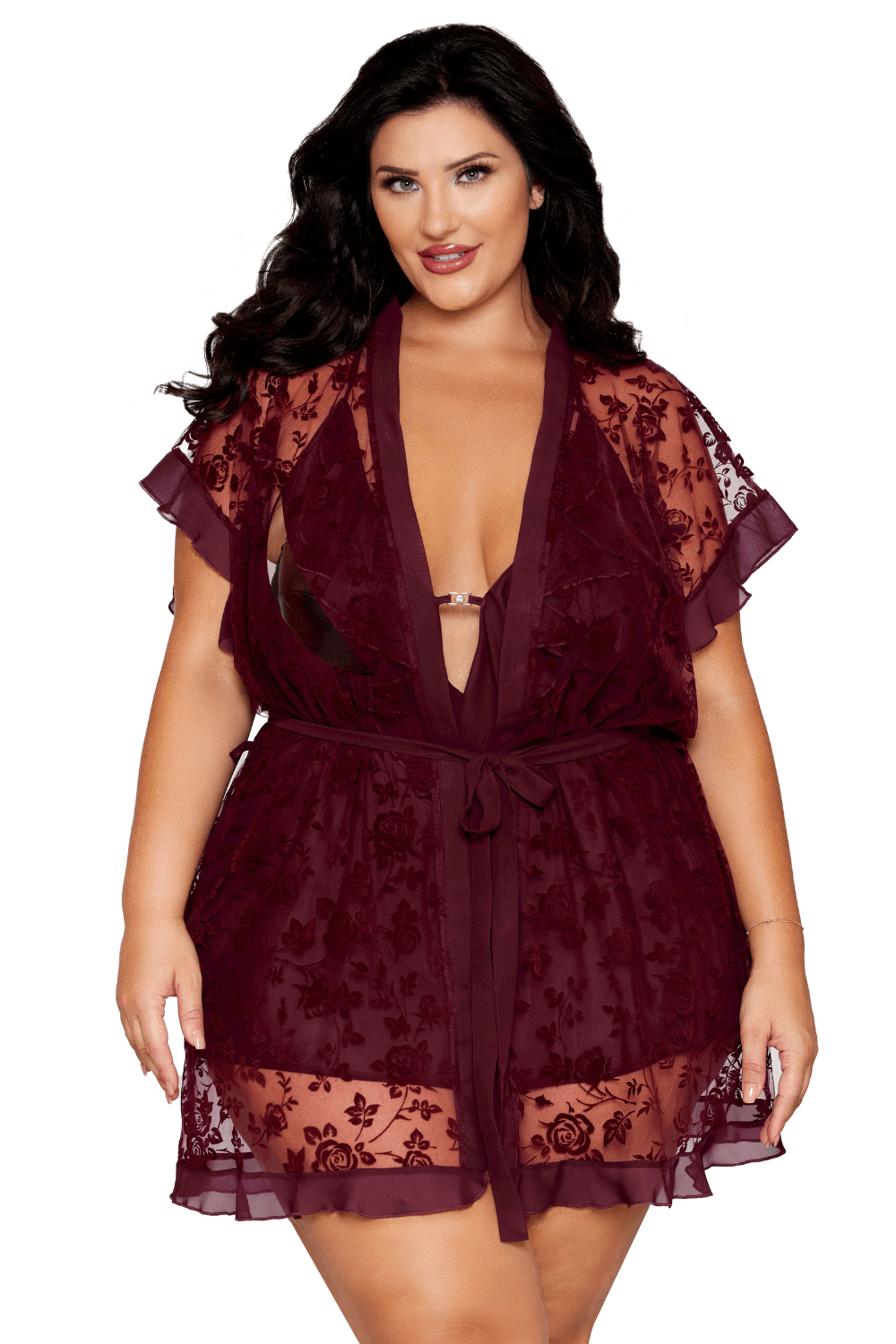 Nuisette et peignoir grande taille couleur aubergine
