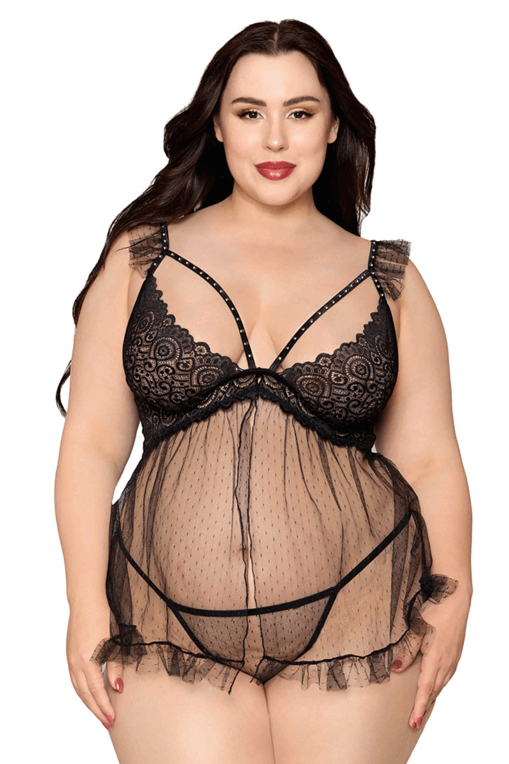 Babydoll grande taille noir et string assorti