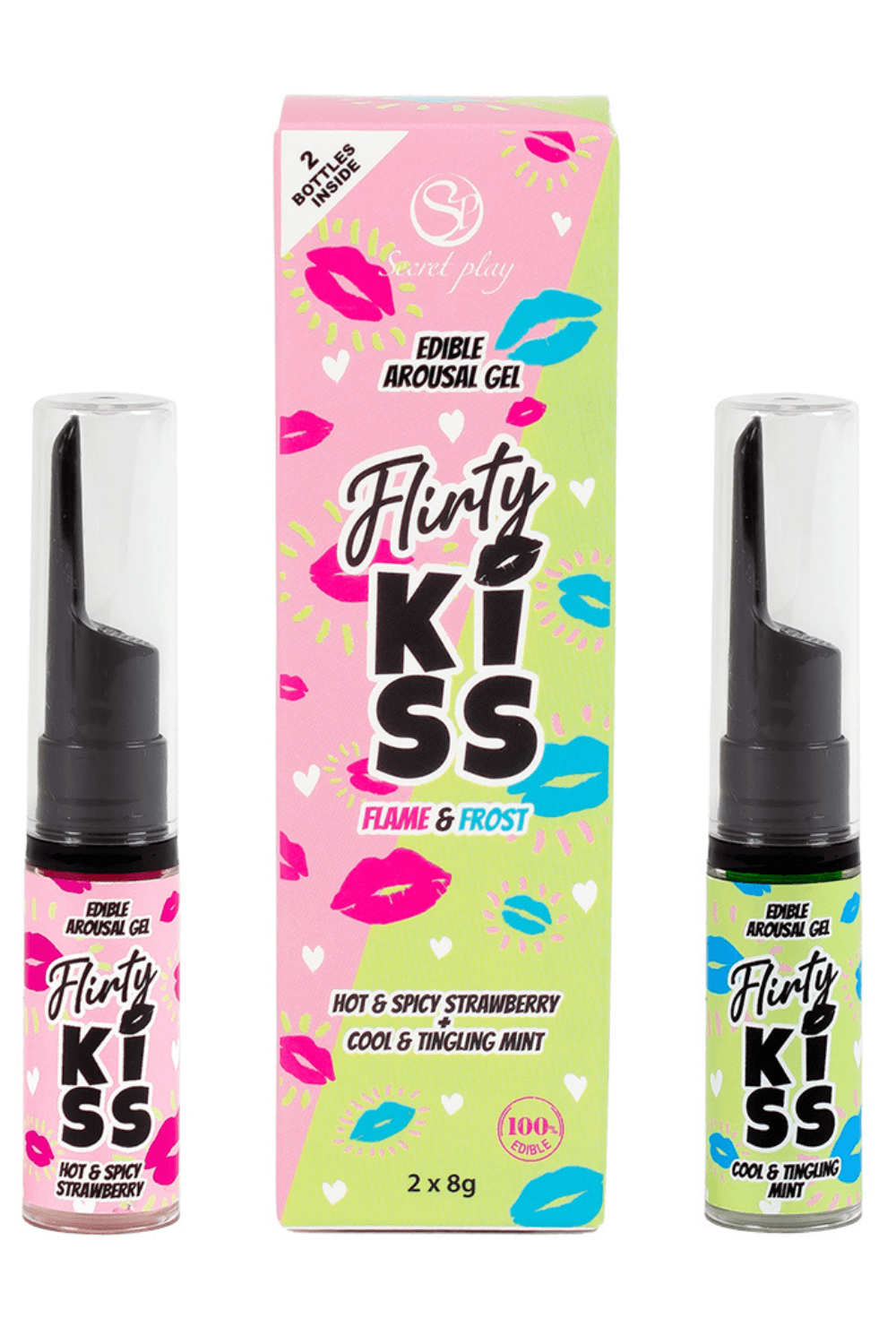 Gels pour Sexe Oral Fraise &amp; Menthe  Flirty Kiss 2×8 gr Secret Play