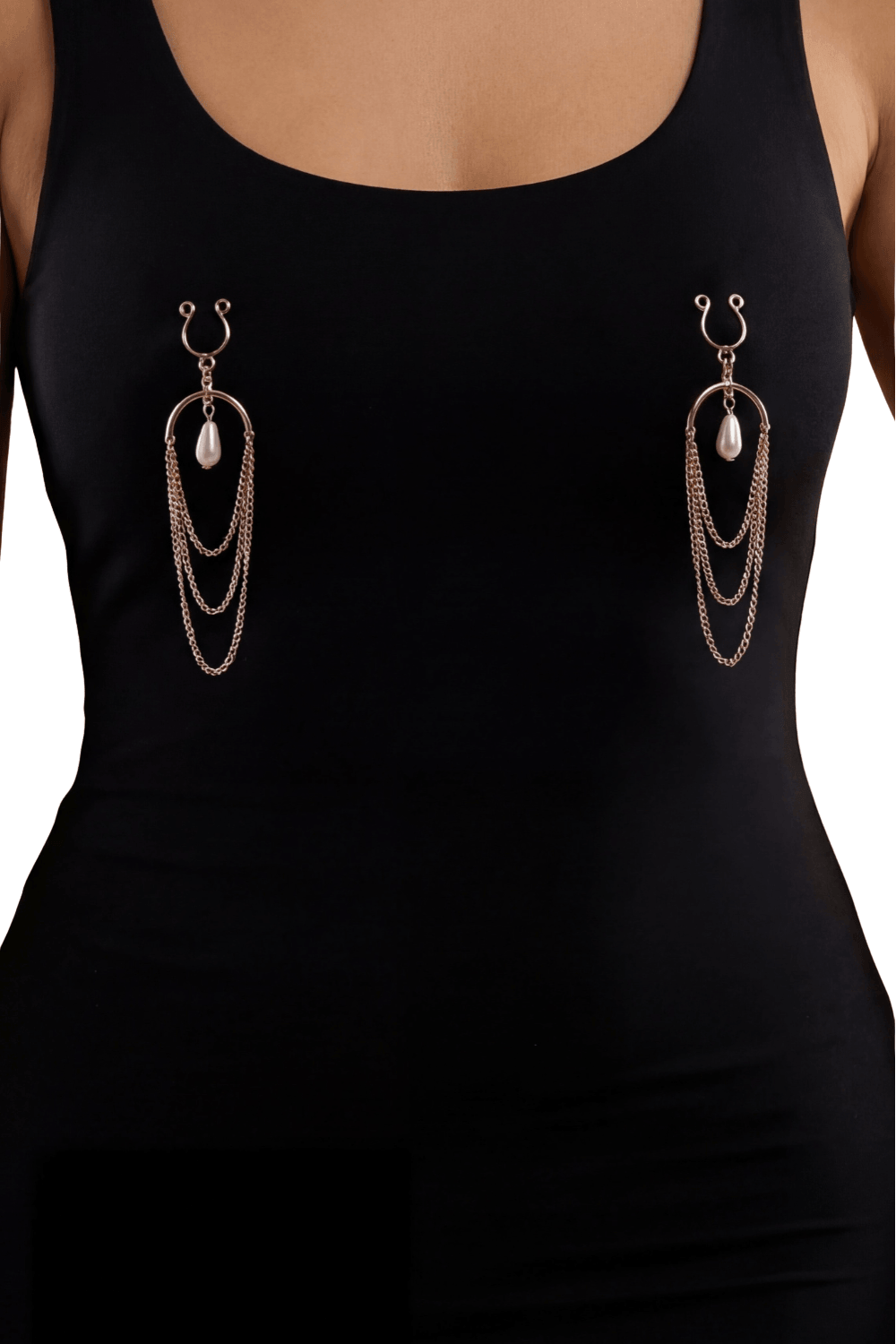 Bijoux de seins avec 3 chainettes doré rose et une perle