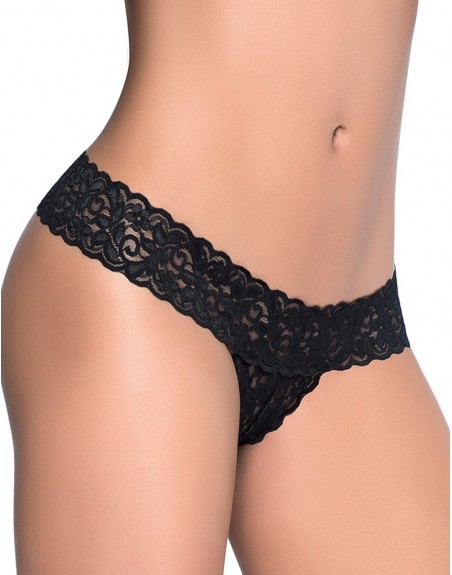 Grossiste lingerie dropshipping String ouvert brésilien noir en dentelle