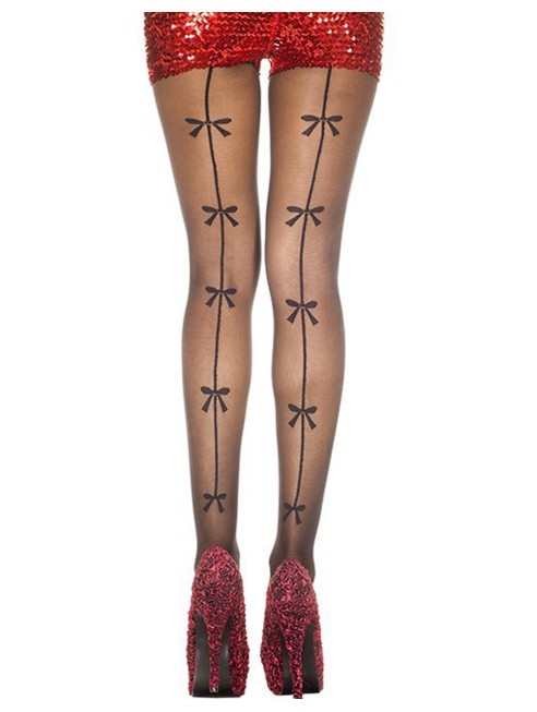 Grossiste dropshipping Collant noir fantaisie effet couture et grands noeuds