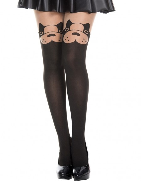 Grossiste music legs Collant semi opaque avec tête de chien fantaisie