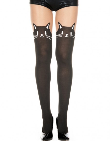 Fournisseur Music Legs Collant semi opaque avec tête de chat fantaisie