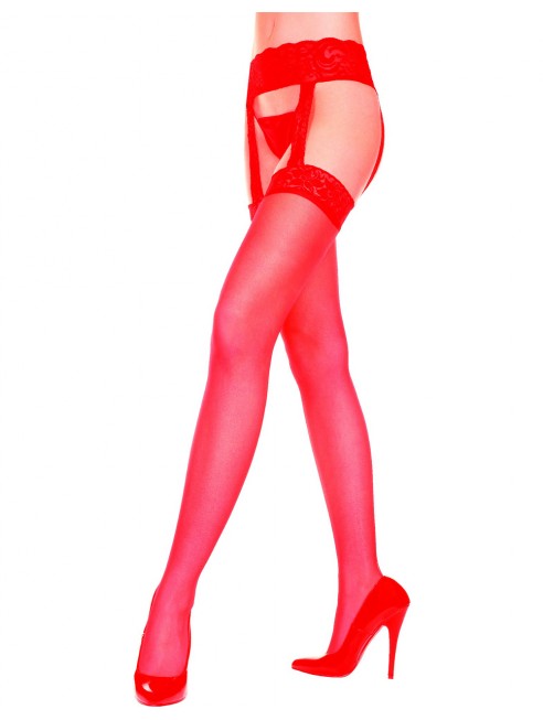 Fournisseur lingerie Collant rouge nylon fin effet porte-jarretelles dentelle
