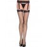 Grossiste lingerie Collant résille noir effet porte-jarretelles et ruban rose