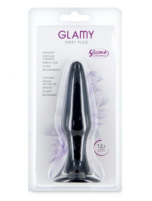 Grossiste sextoys Glamy Plug anal noir 12.5cm avec ventouse