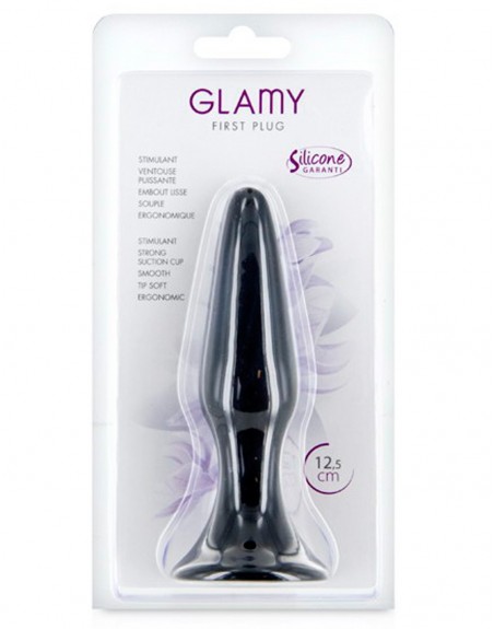 Grossiste sextoys Glamy Plug anal noir 12.5cm avec ventouse