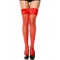 Bas voile rouge avec noeuds satin sur jarretières - MH4125RED