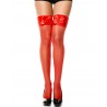 Fournisseur lingerie Bas voile rouge autofixants avec noeuds satin sur jarretières