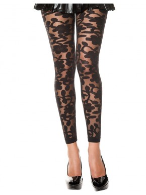 Grossiste vetement Legging noir fin transparent motif fleuri