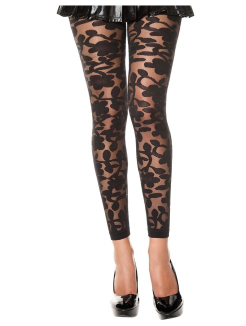 Grossiste vetement Legging noir fin transparent motif fleuri