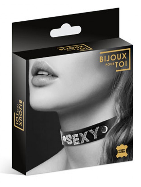 Grossiste dropshipping Bijoux Pour Toi Collier en cuir noir SM avec Sexy en strass