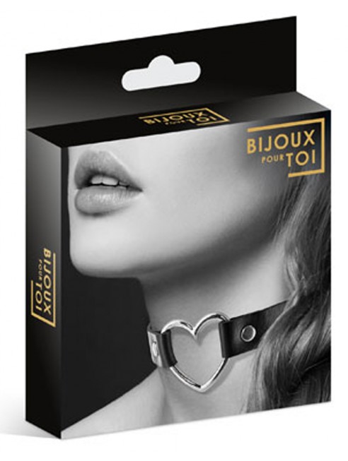 Grossiste dropshipping Bijoux Pour Toi Collier en cuir noir SM avec coeur métal argenté