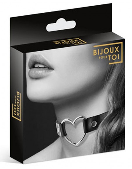 Grossiste dropshipping Bijoux Pour Toi Collier en cuir noir SM avec coeur métal argenté