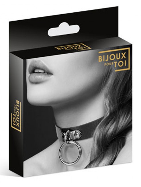 Grossiste Bijoux Pour Toi Collier en cuir noir SM avec anneau métal argenté pour laisse