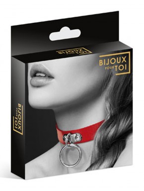 Fournisseur dropshipping Bijoux Pour Toi Collier en cuir rouge SM avec anneau métal argenté pour laisse