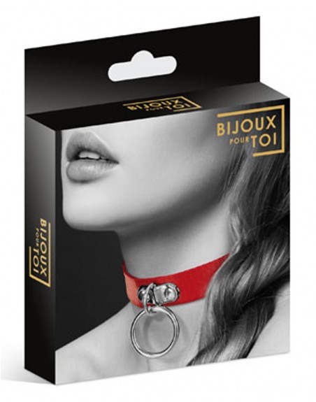 Fournisseur dropshipping Bijoux Pour Toi Collier en cuir rouge SM avec anneau métal argenté pour laisse