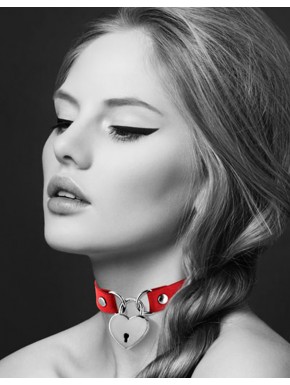 Collier en cuir rouge SM avec pendentif cadenas coeur argenté - CC6060040030