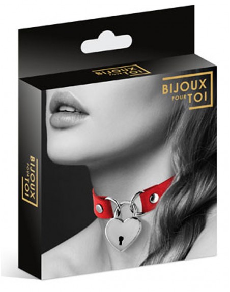 Grossiste Bijoux Pour Toi fropshipping Collier en cuir rouge SM avec pendentif cadenas coeur argenté