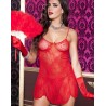 Grossiste lingerie dropshipping Nuisette rouge dentelle florale transparente et string