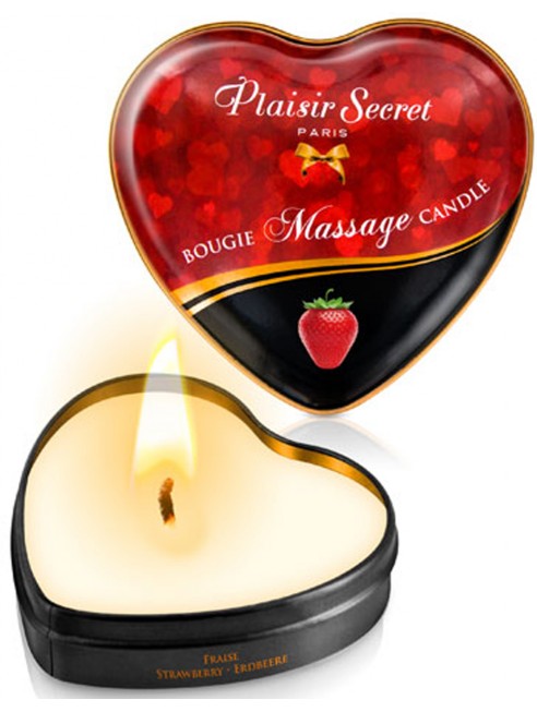 Fournisseur Plaisirs Secrets Mini bougie de massage fraise boîte coeur 35ml