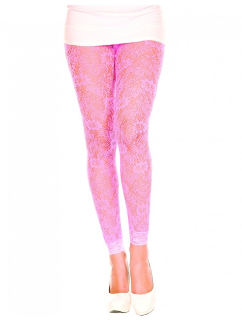 Grossiste Music Legs Legging fin dentelle rose