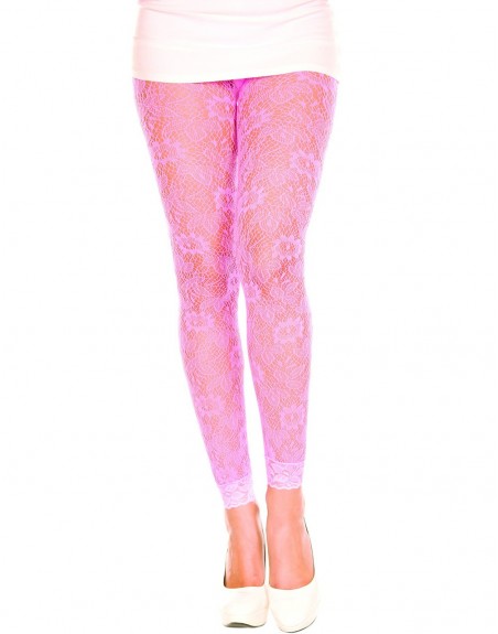 Grossiste Music Legs Legging fin dentelle rose