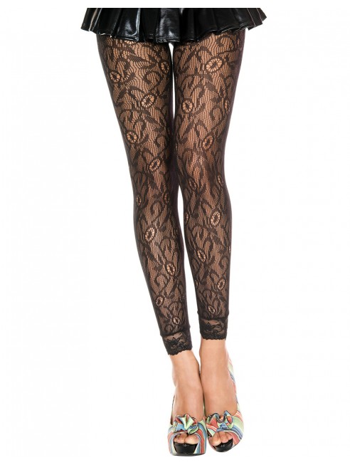 Grossiste dropshipping Legging fin noir résille et dentelle motif floral