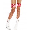 Grossiste lingerie Bas filet rouges autofixants jarretières infirmiere