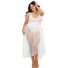 Grossiste Body string grande taille blanc échancré dentelle avec jupe de maille transparente amovible