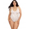 Grossiste Body string grande taille blanc échancré dentelle avec jupe de maille transparente amovible