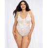 Grossiste Body string grande taille blanc échancré dentelle avec jupe de maille transparente amovible